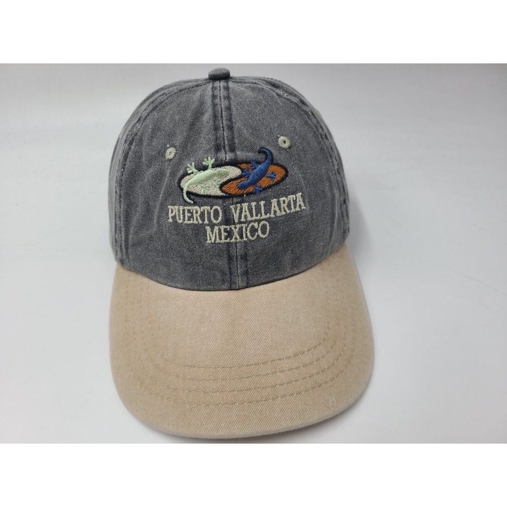 Vintage Puerto Vallarta Mexico Gecko Adjustable Hat Cap Men Women Black Beige